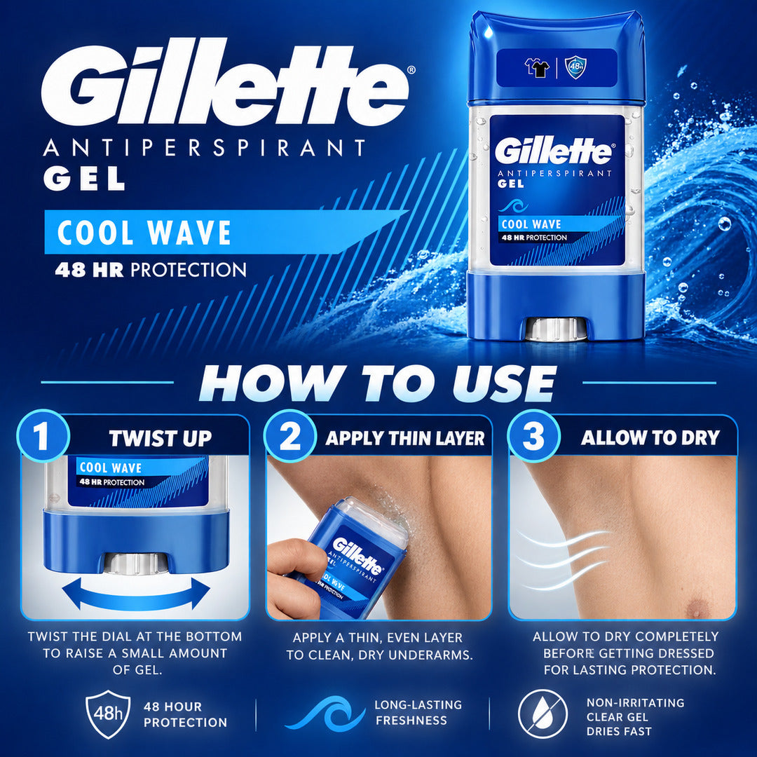 Gillette Cool Wave Antiperspirant Clear Gel For Men 70ml