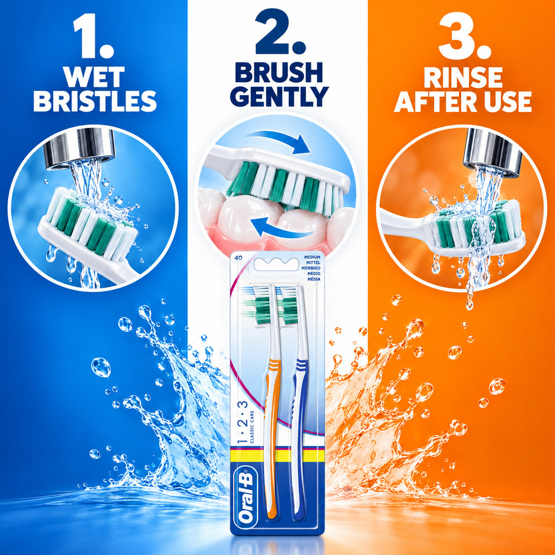 Oral -B 1-2-3 Classic Care Medium Toothbrushes - 2 Pack