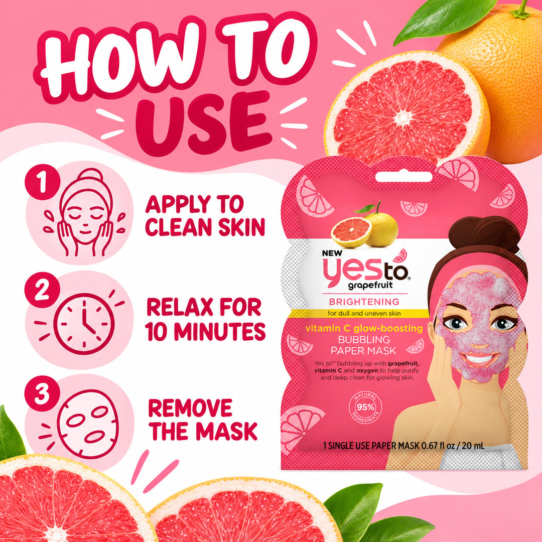Yes to Grapefruit Brightening Vitamin C Glow Boosting Bubbling Paper Face Mask 20ml