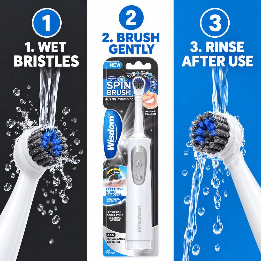 Wisdom Spin Brush Active Whitening Charcoal Battery Toothbrush