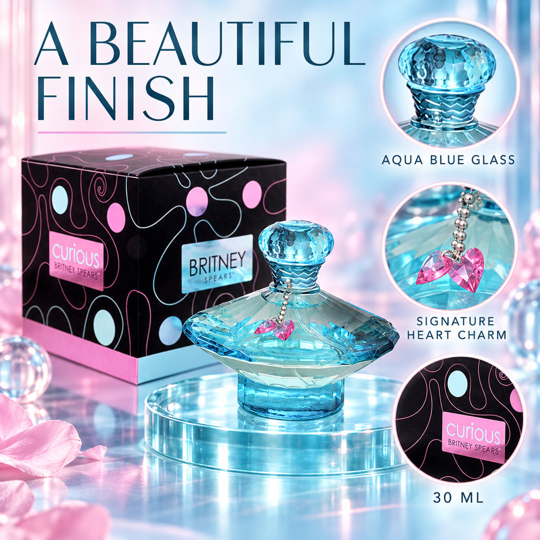 Britney Spears Curious - aqua blue glass bottle with signature heart charm