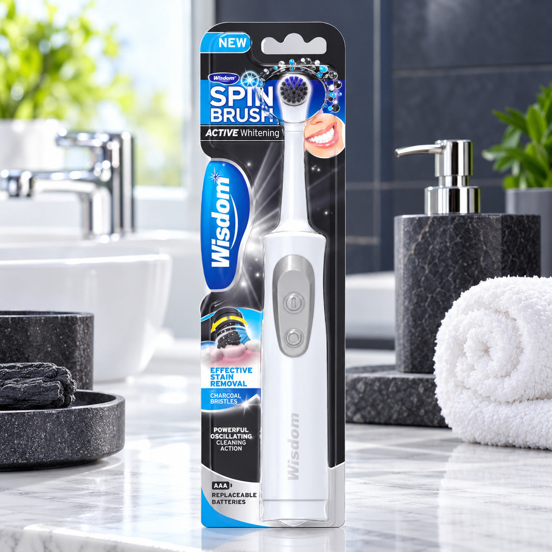Wisdom Spin Brush Active Whitening Charcoal Battery Toothbrush