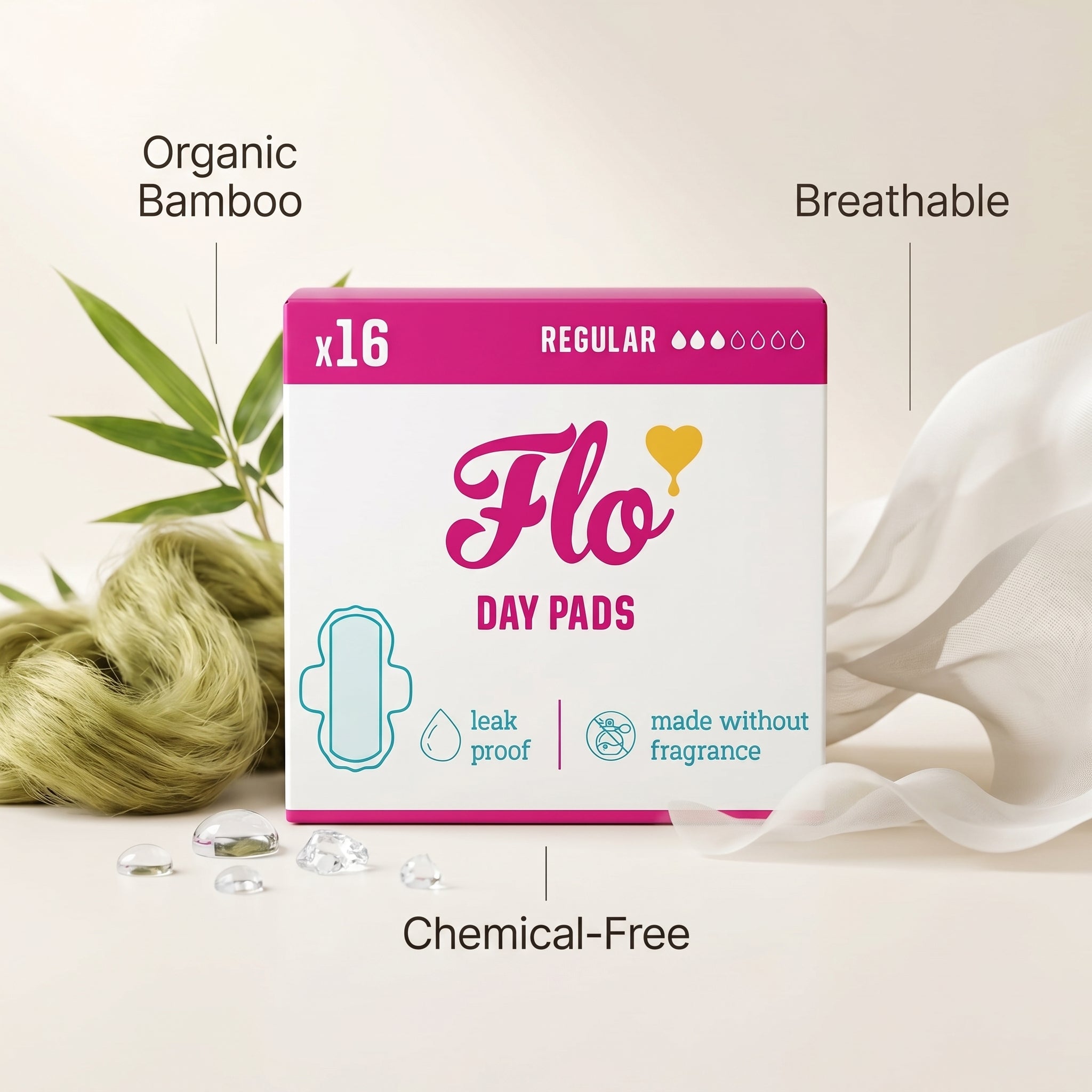 Flo Bamboo Day Period Pads 16 wings Ultra Thin