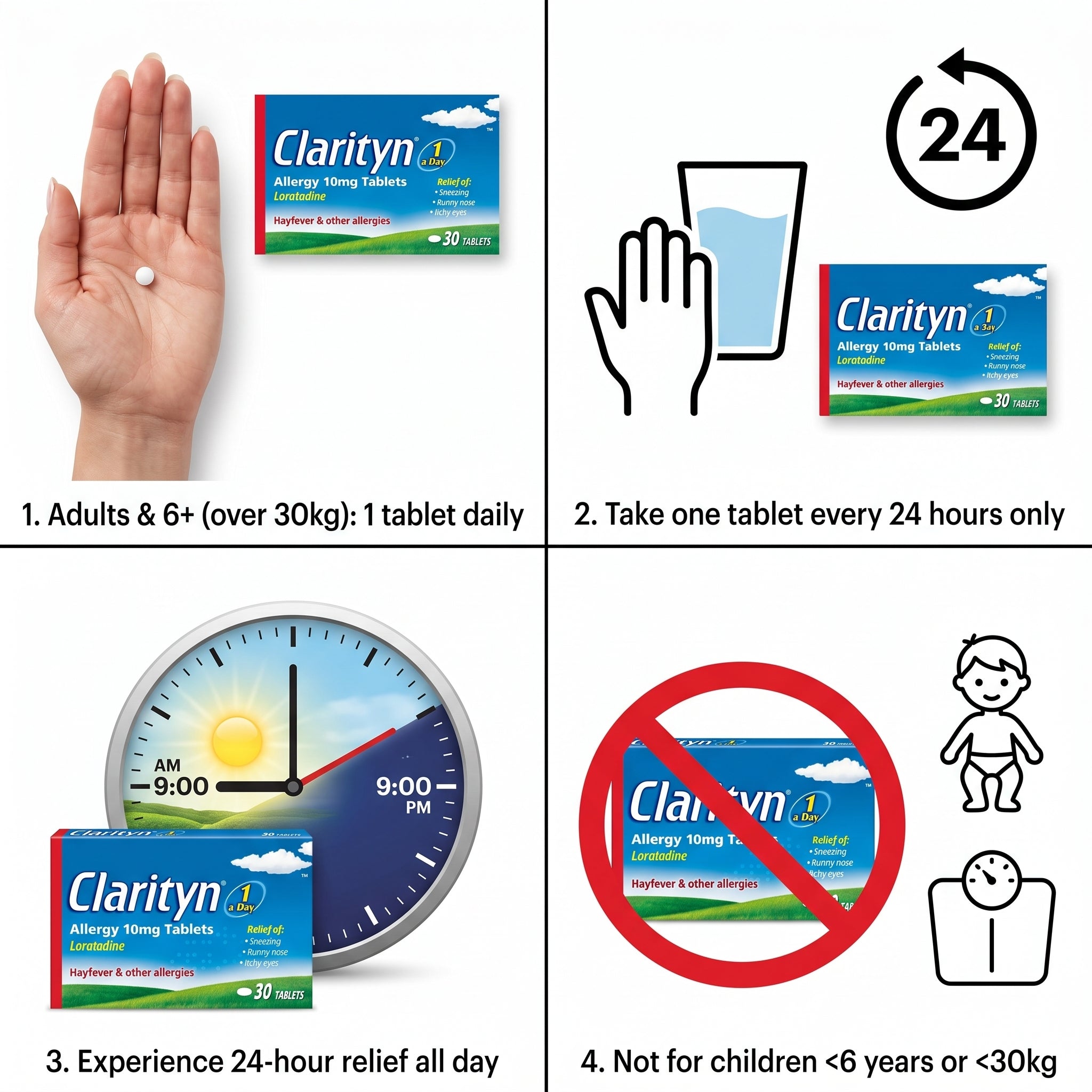 Clarityn 1 a day Allergy 10mg tablets Loratadine Hayfever & Other Allergies 30 Tablets
