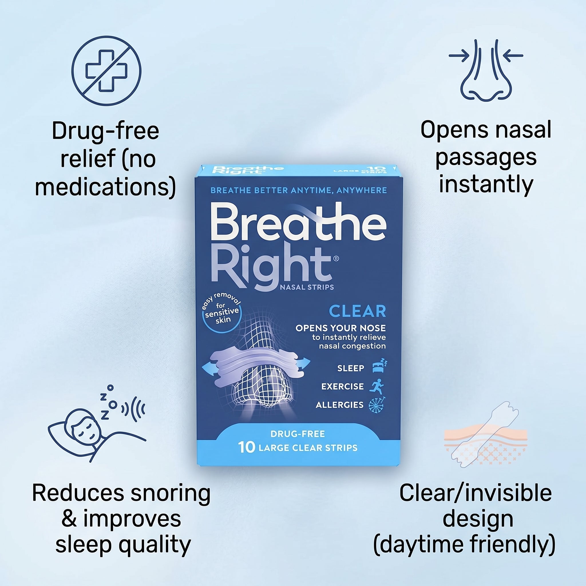 Breathe Right Nasal Strip Clear Large 10