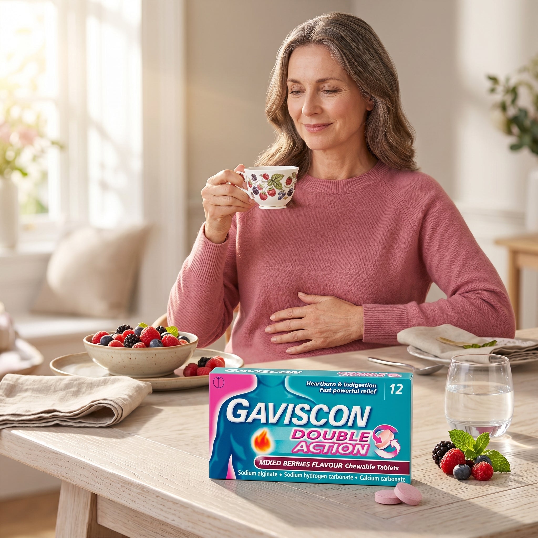 Gaviscon Heartburn Double Action Mixed Berry Tablets 12tabs