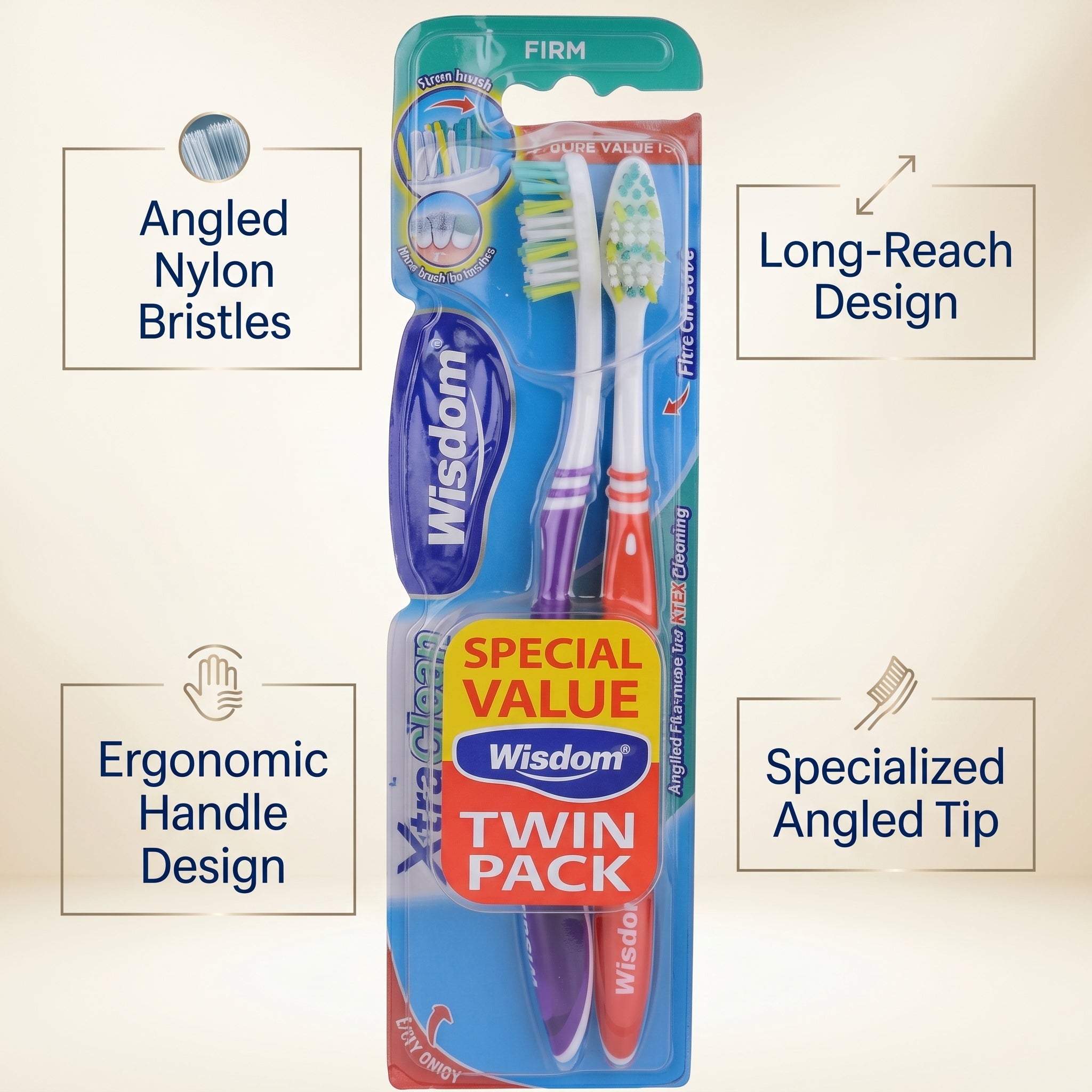 Wisdom Xtra Clean Firm Toothbrush Twin Pack