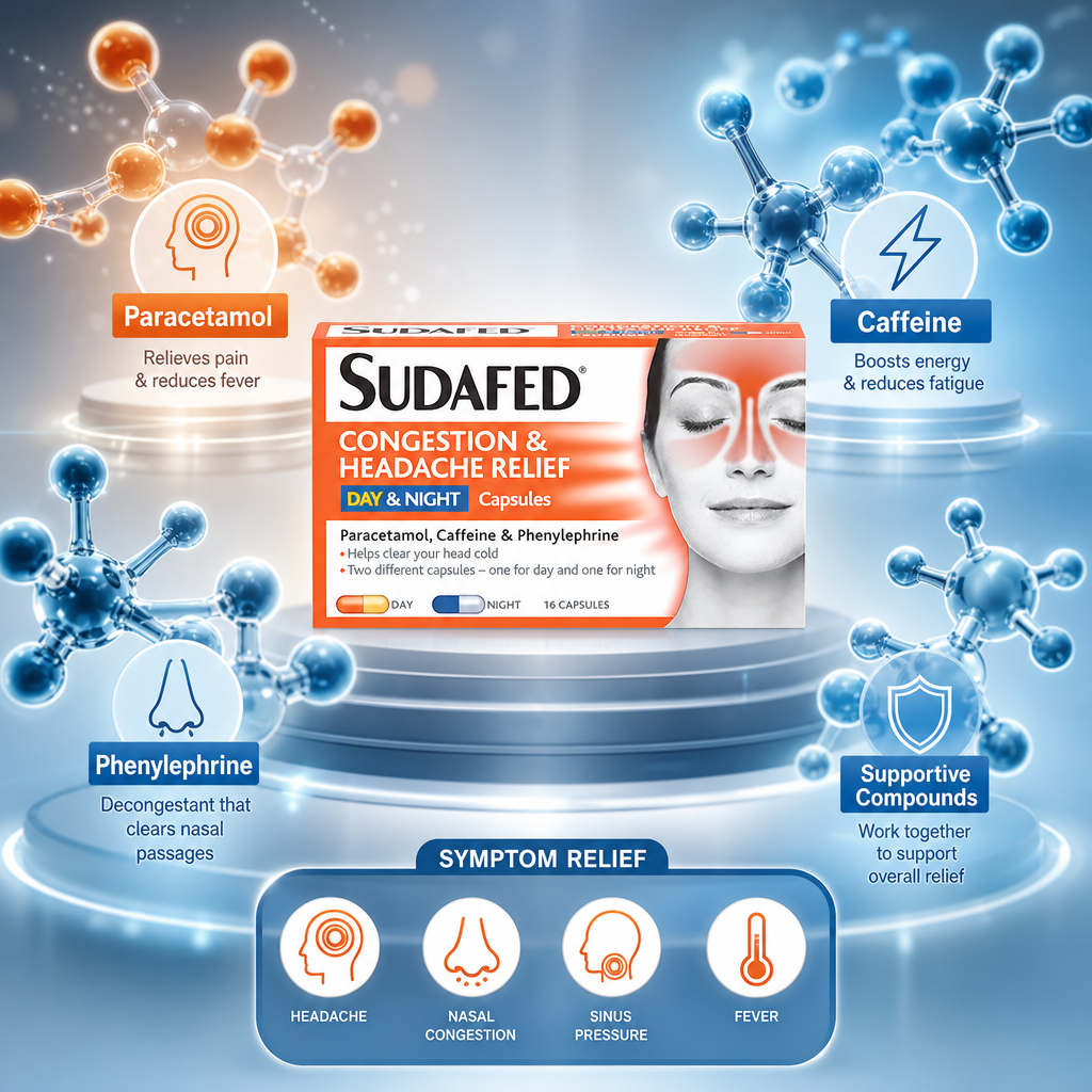 Sudafed Congestion & Headache Relief Day & Night Capsules 16caps