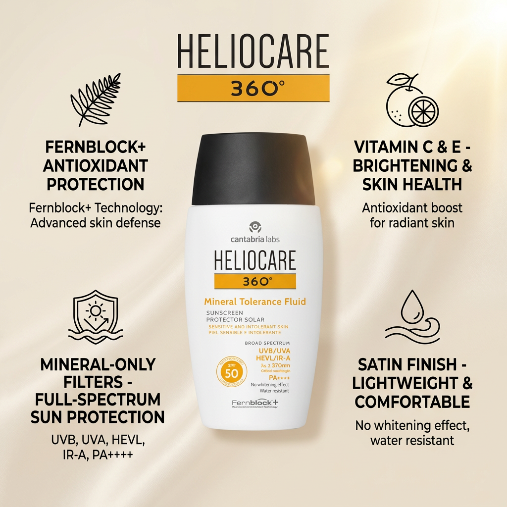 Heliocare 360 Mineral Tolerance Fluid Sunscreen Protector Solar SPF 50 PA++++ 50ml