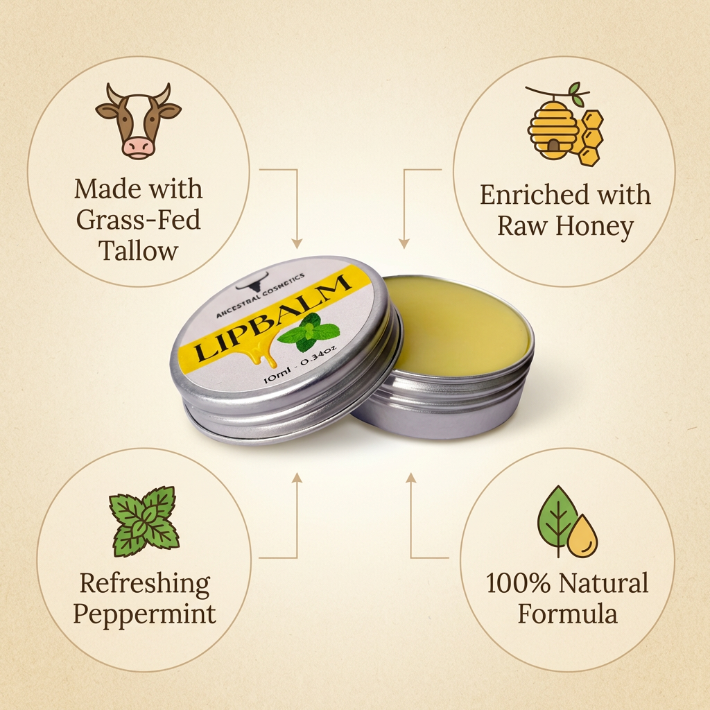 Ancestral Cosmetics Tallow & Honey Lipbalm (Peppermint)