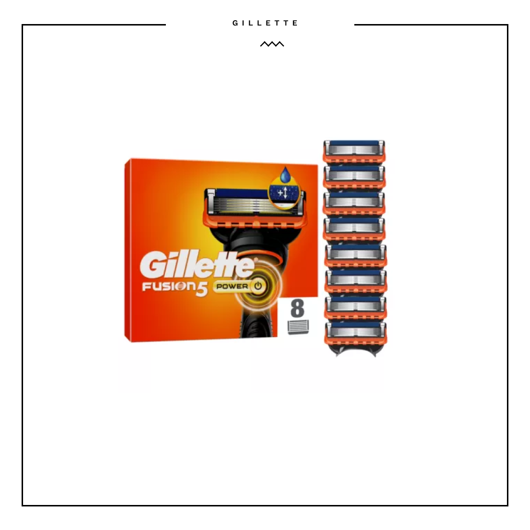 Gillette Fusion5 XL Power Razor Blades Men, Pack of 8 Razor Blade Refills with Precision Trimmer, 5 Anti-Friction Blades