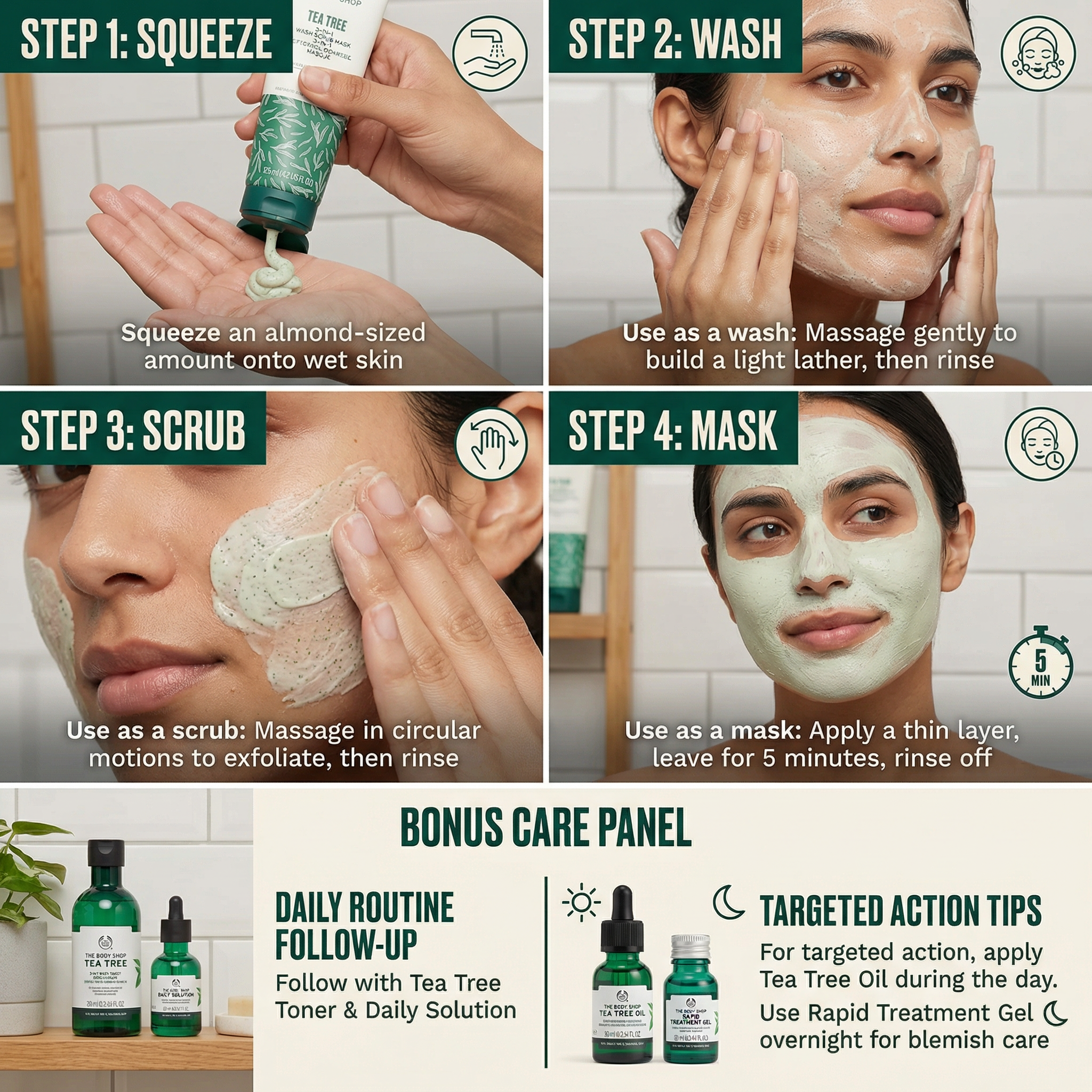 Body Shop Tea Tree 3-in-1 Wash, Scrub & Mask (125ml)