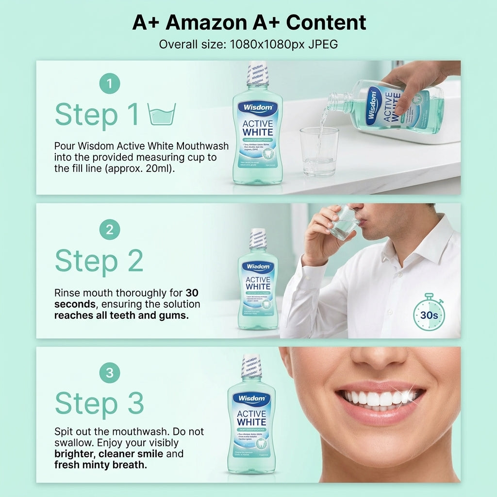 Wisdom Active White Instant Bright Mouthwash Fresh Mint 500ML
