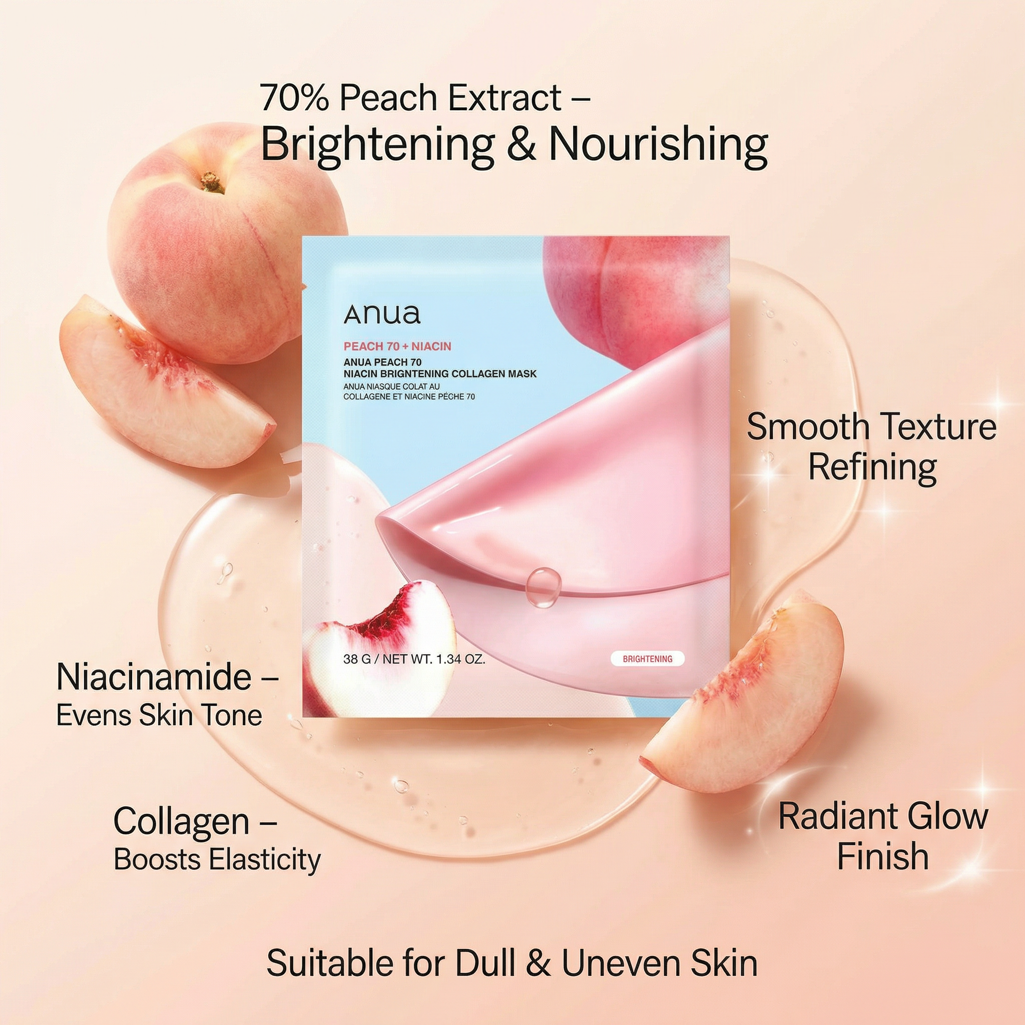 Anua Peach 70 Niacin Brightening Collagen Mask x4