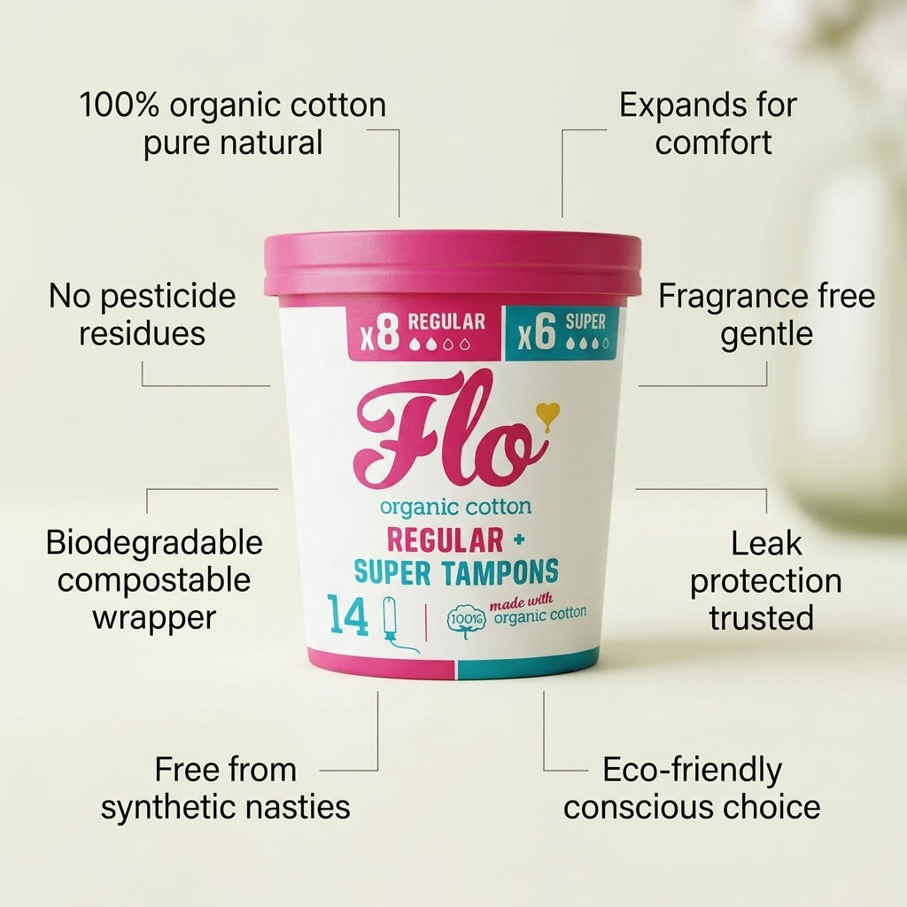 Flo Organic Cotton Non-Applicator Tampons 8 Regular + 8 Super