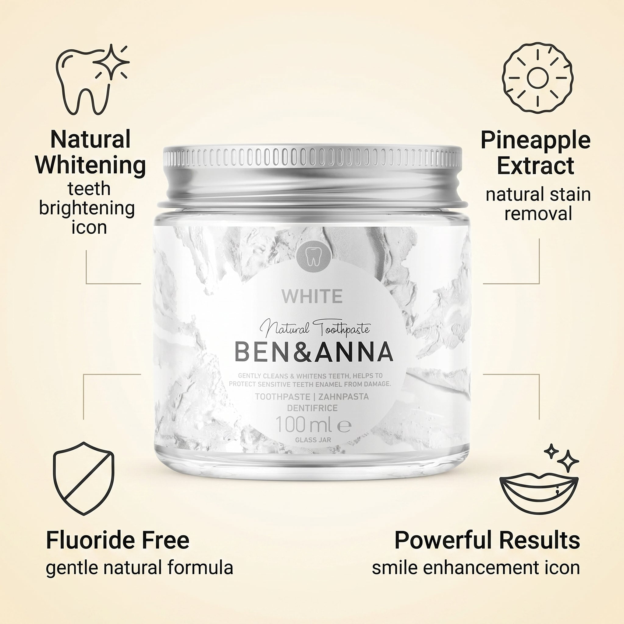 Ben & Anna Toothpaste Whitening 100ml (Fluoride Free)