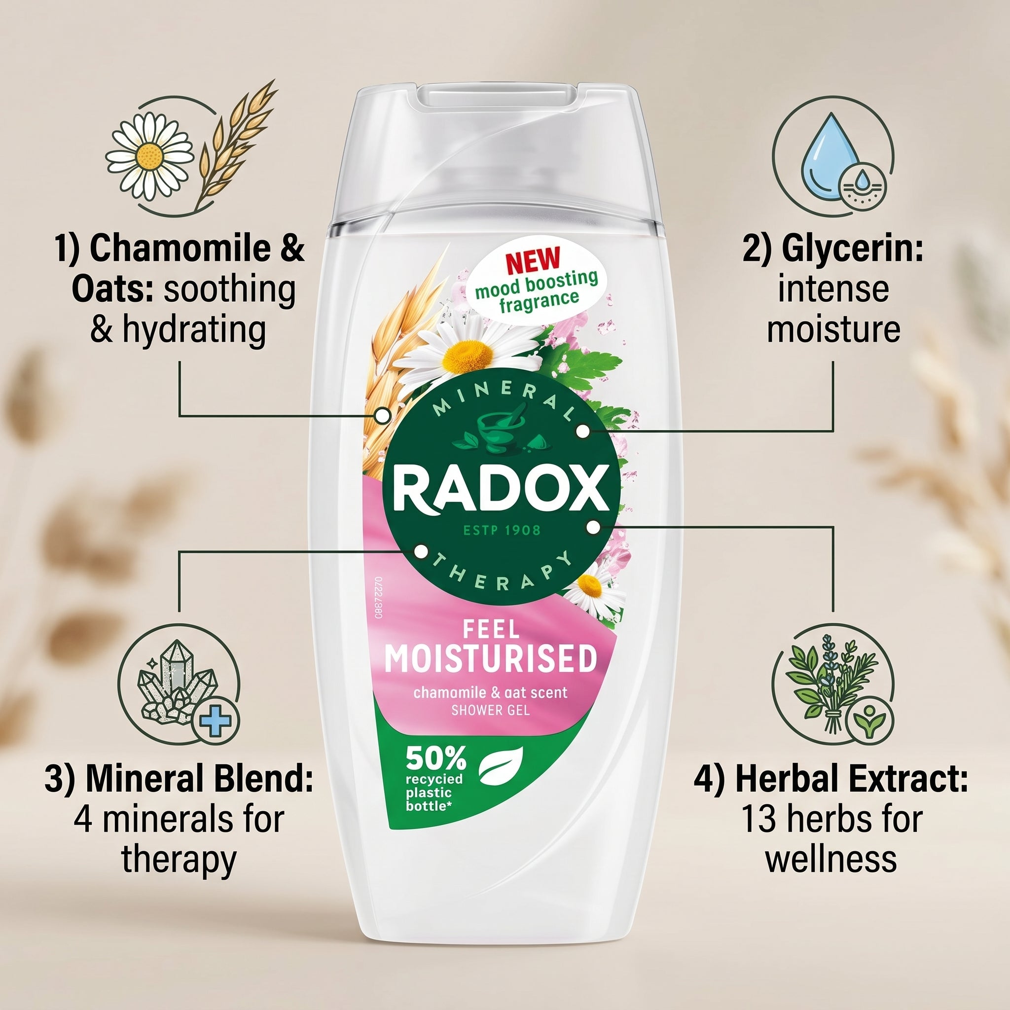 Radox Shower Gel 225ml Feel Moisturised