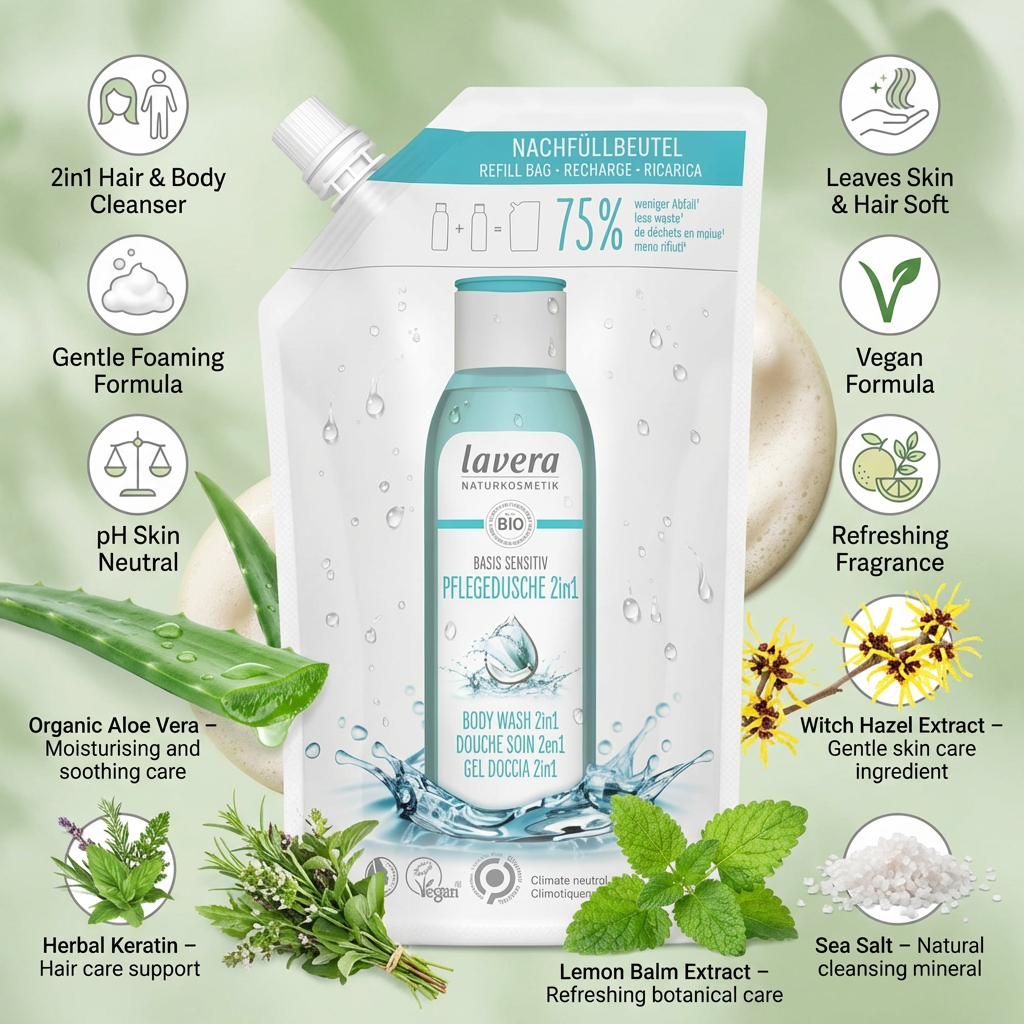Lavera Basis Body Wash 2in1 (body & hair) Refill 500ml