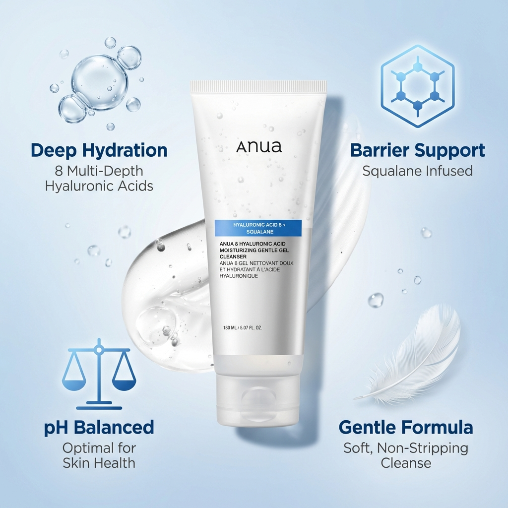 Anua hyaluronic acid 8 + squalane moisturising gentle gel cleanser 150ml