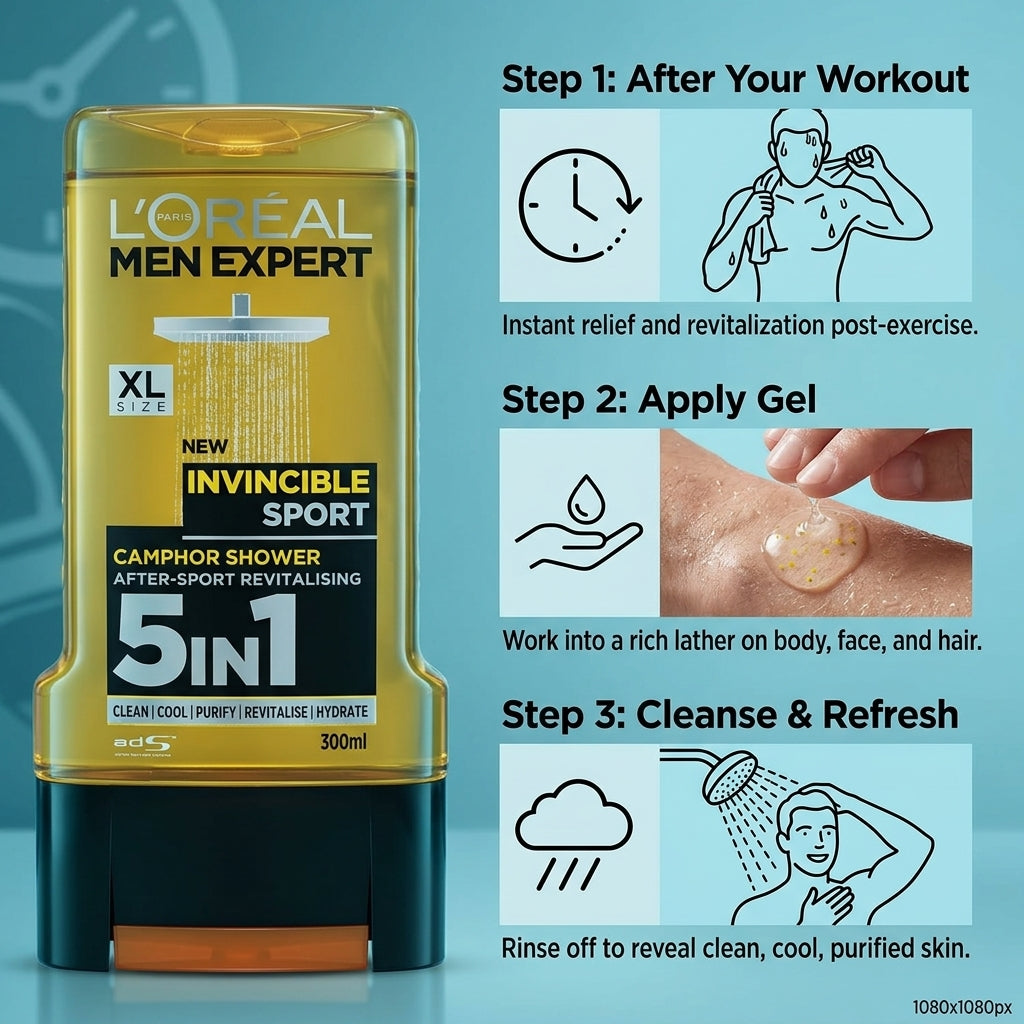 L'Oreal Men Expert Invincible Sport After Sport Shower Gel 5 in 1 300ml