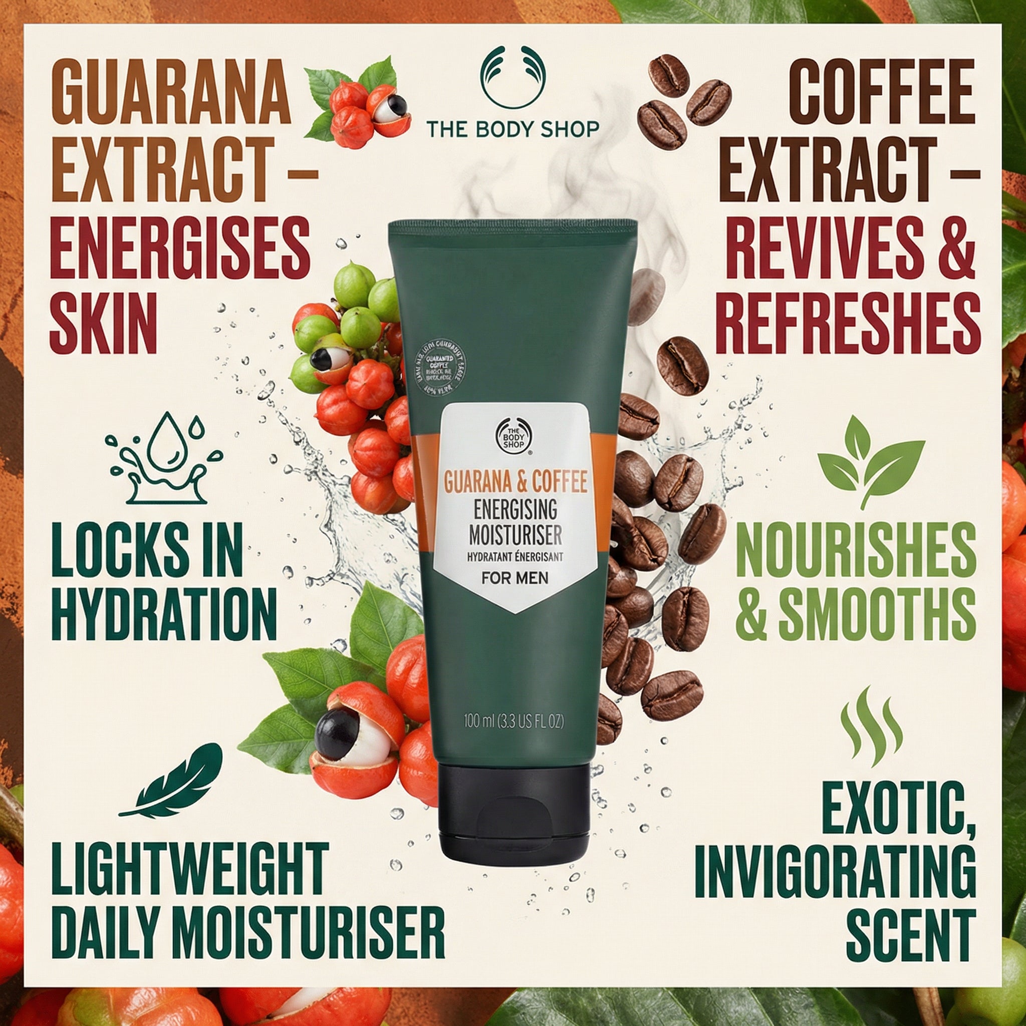 The Body Shop Guarana and Coffee Energising Moisturiser for Men (1x 100ml)