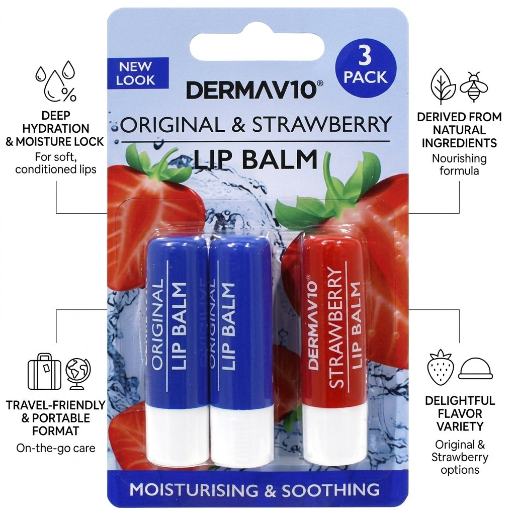 Derma V10 Lip Balm 2 Original + 1 Strawberry