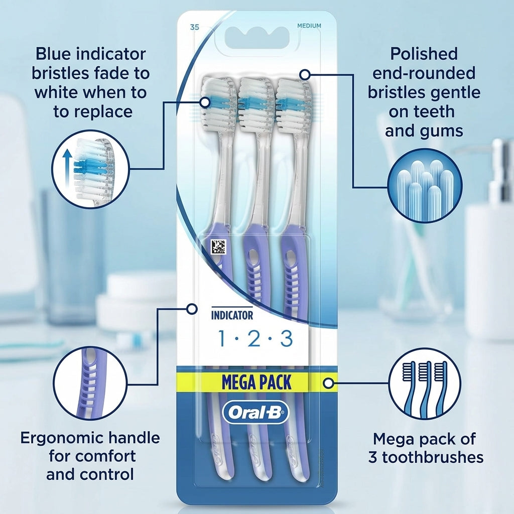 Oral-B Indicator Medium Toothbrush 123 Mega Pack 3 Pieces