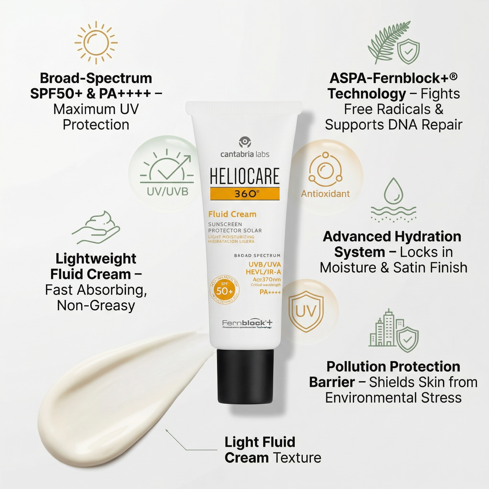 Heliocare 360 Fluid Cream Sunscreen Protector solar SPF 50+ PA++++ 50ml