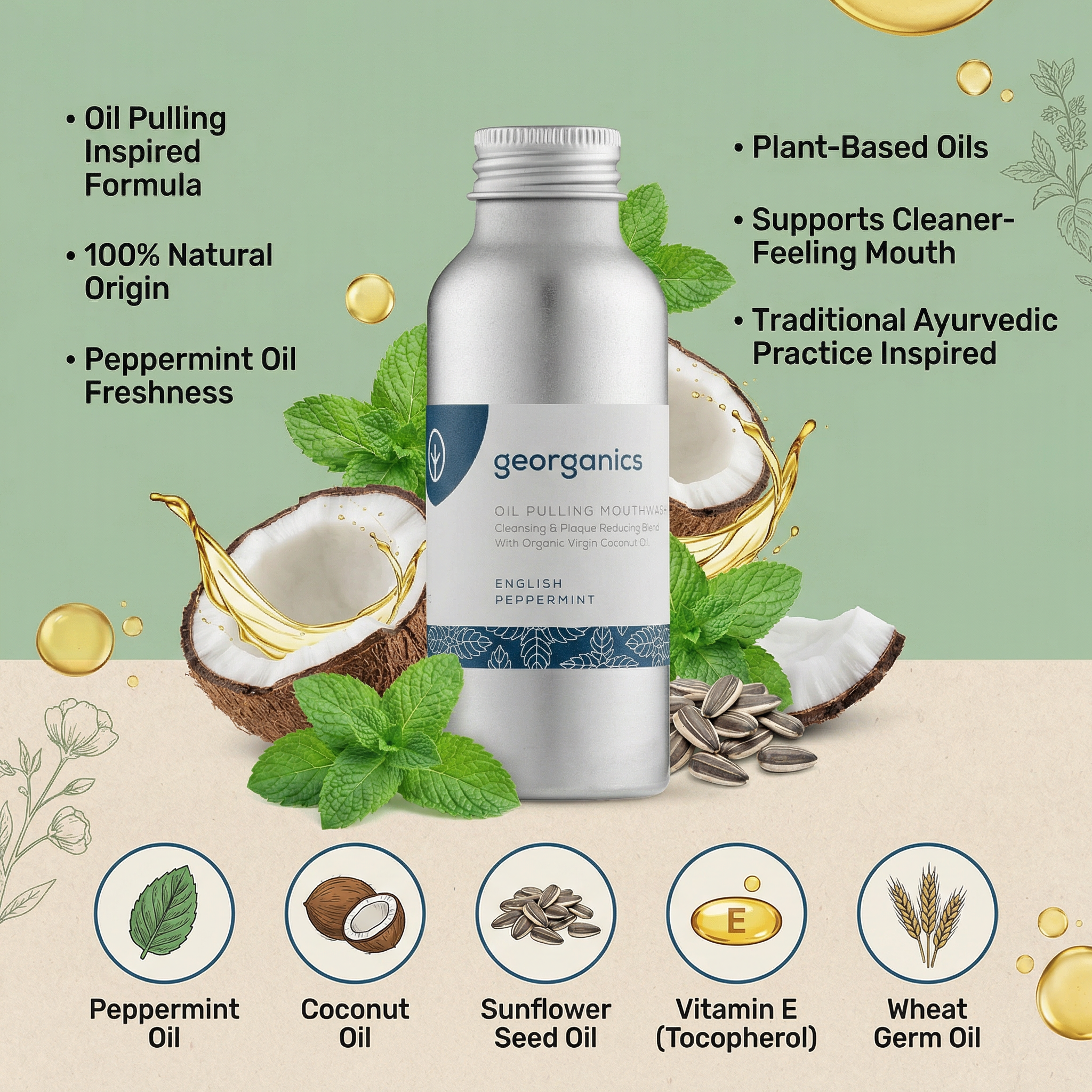 Georganics Oil Pulling Mouthwash - Peppermint 100ml