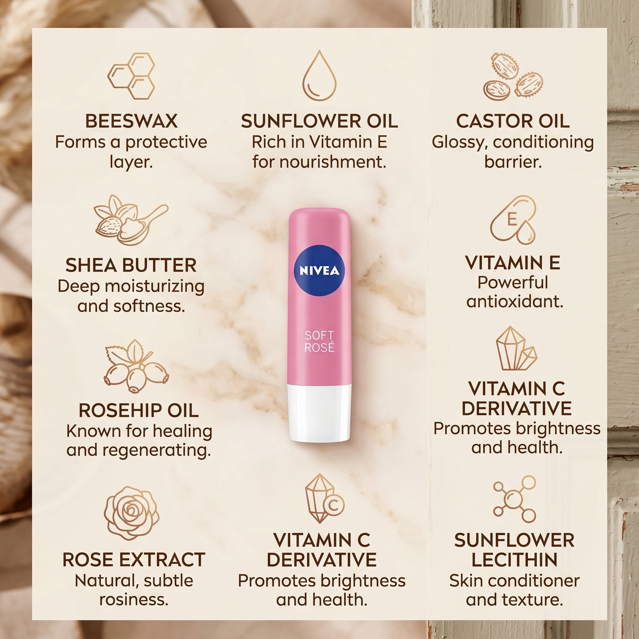 Nivea Soft Rose Lip Balm 4.8g