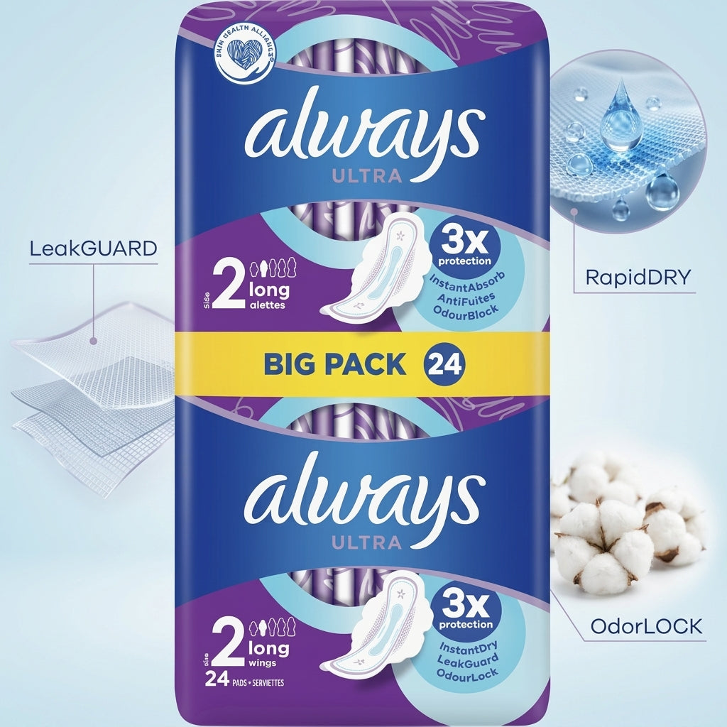 Always - 24x Ultra Sanitary Pads Long Size 2 With Wings - 1 Piece