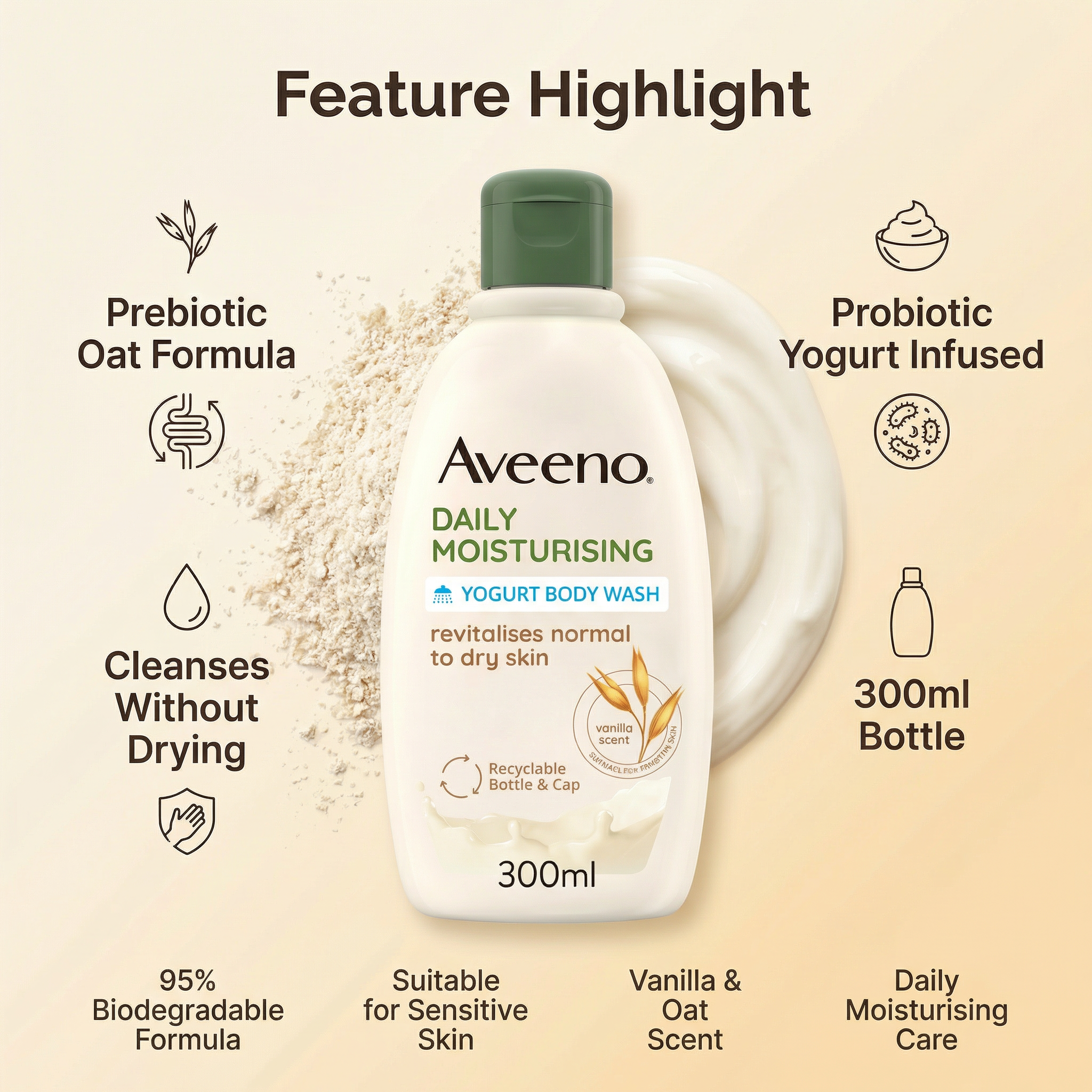 Aveeno Daily Moisturising Body Wash Vanilla & Oats Yogurt 300ml