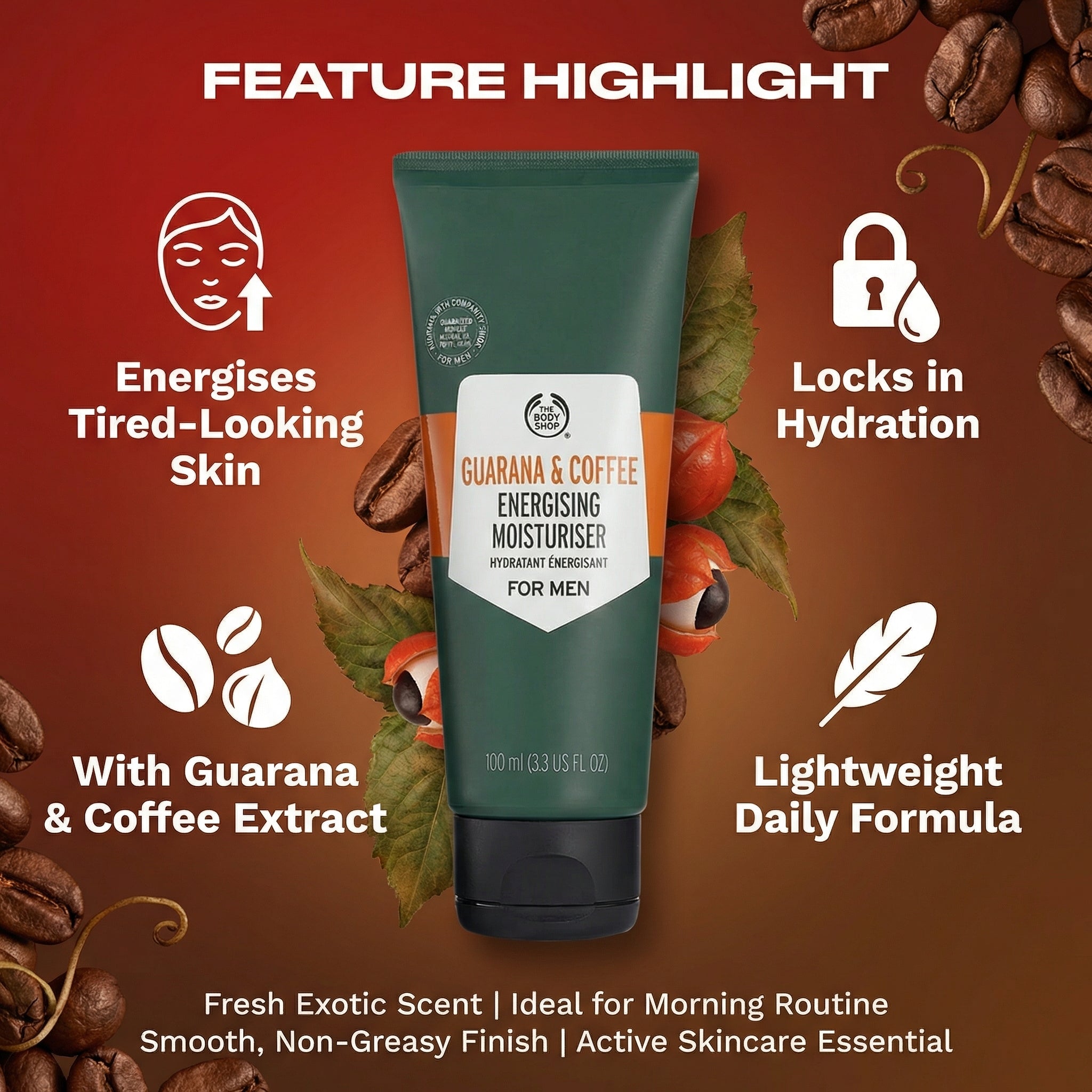 The Body Shop Guarana and Coffee Energising Moisturiser for Men (1x 100ml)