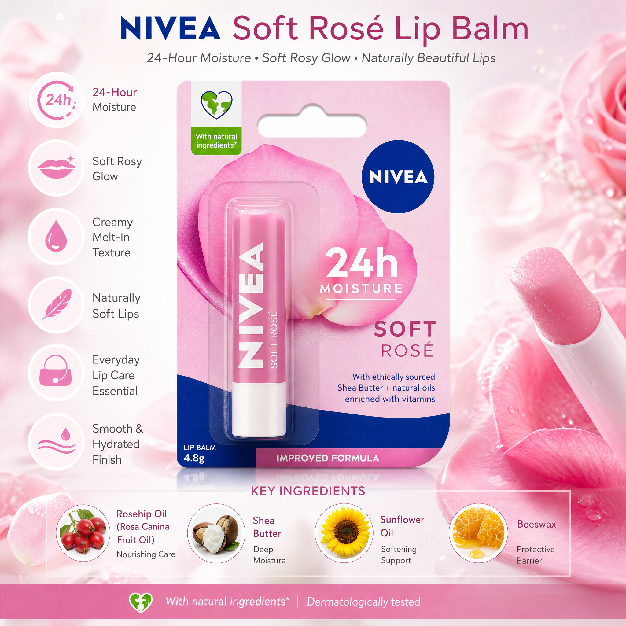 NIVEA Soft Rosé Lip Balm 4.8g