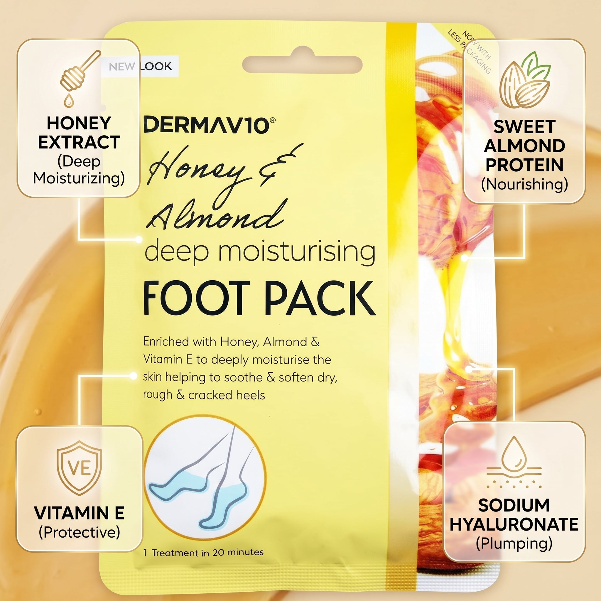 Derma V10 Honey & Almond Deep Moisturising Foot Pack 100ml