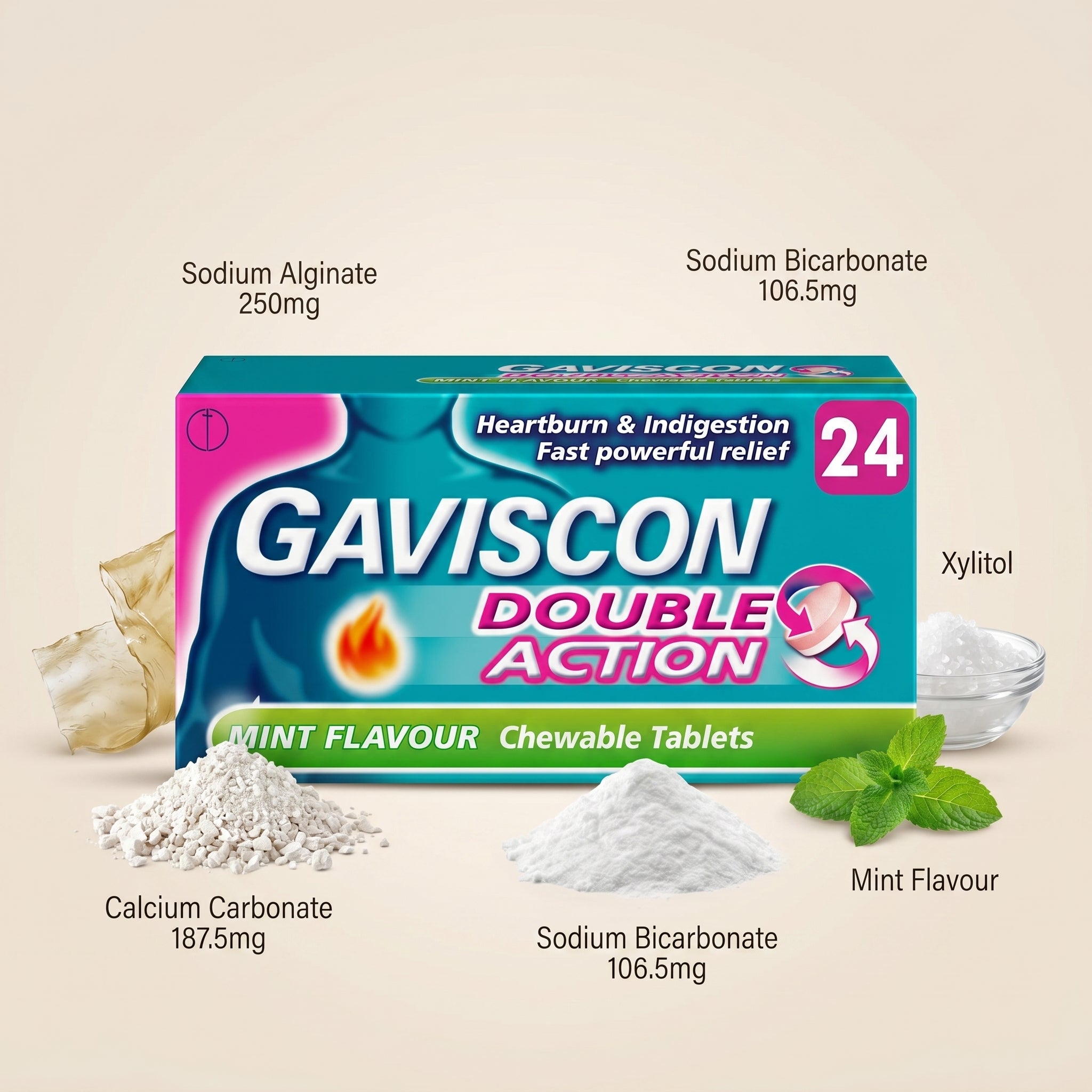 Gaviscon Double Action Mint Flavour 24 Chewable Tablets