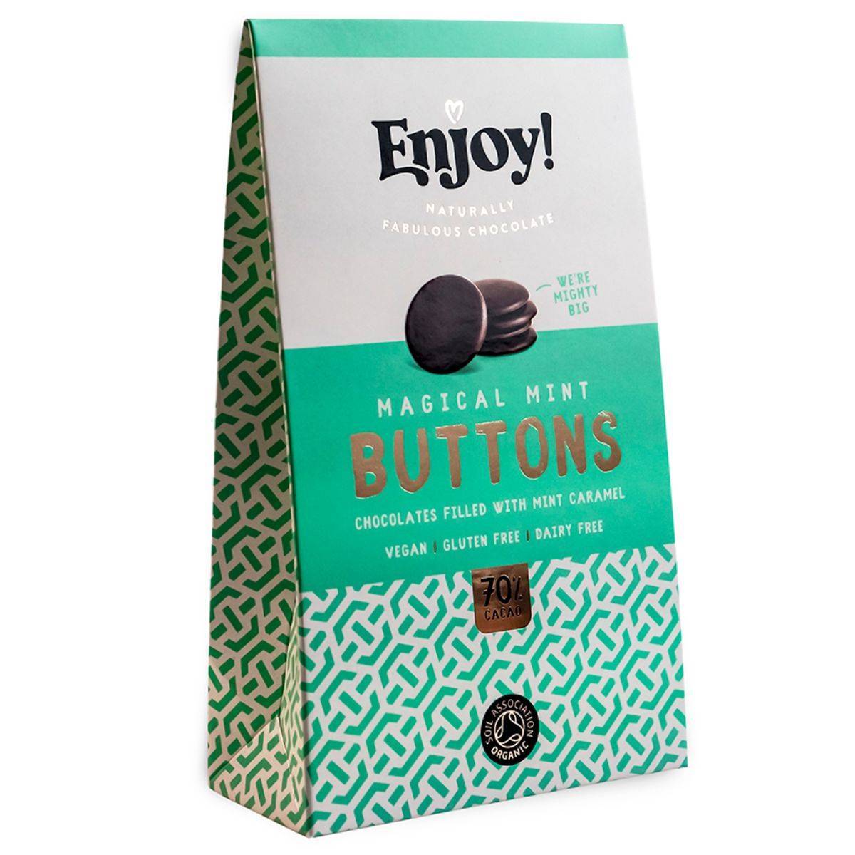 Enjoy Raw Choc Mint Caramel Filled Chocolate Buttons 96g