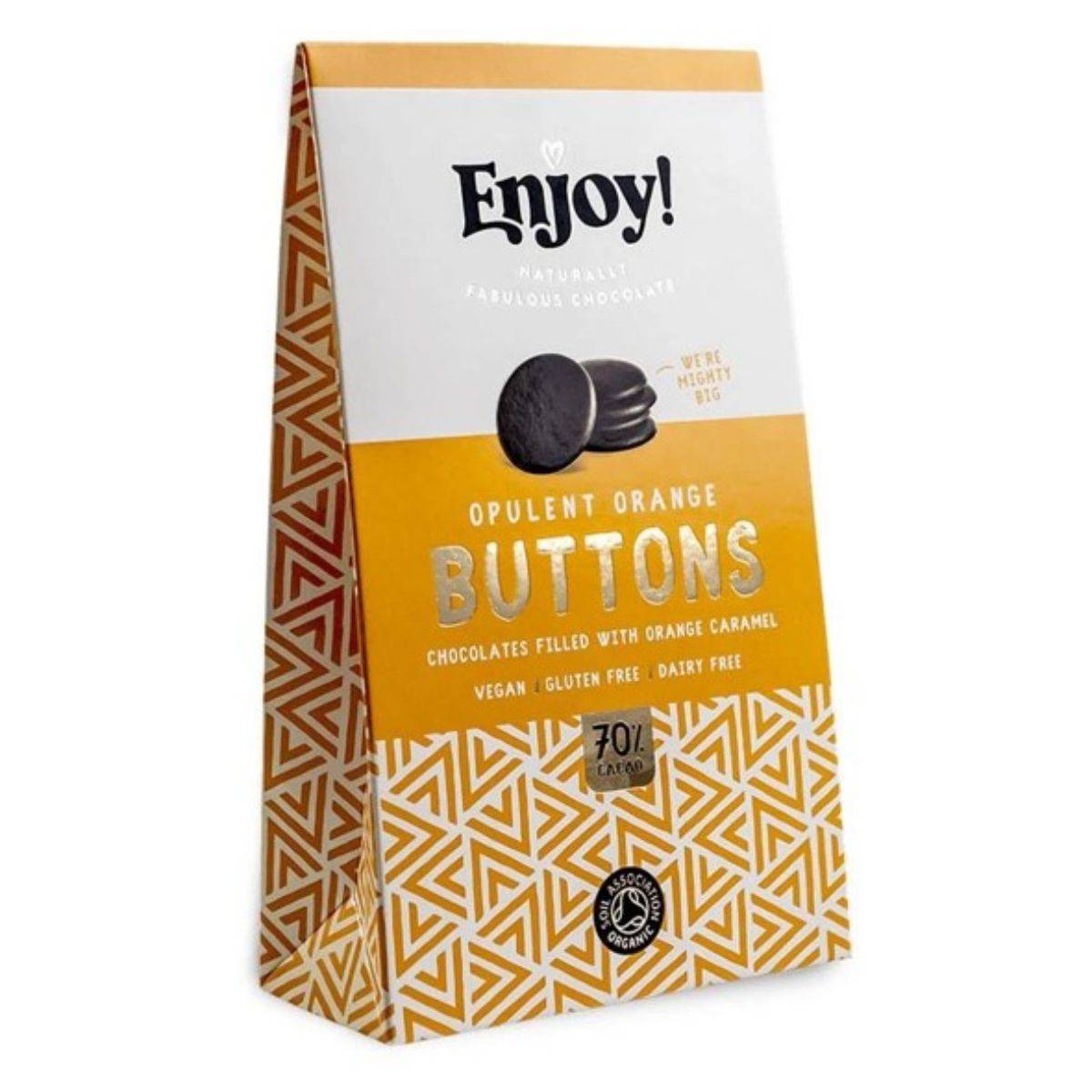 Enjoy Raw Choc Orange Caramel Filled Chocolate Buttons 96g