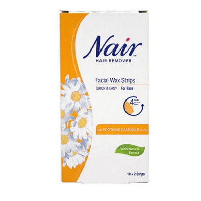 Nair Facial Wax Hair Removal Strips (12) with Soothing Camomile Extract Ideal for Sensitive Face, Lip, Chin, Bikini Areas