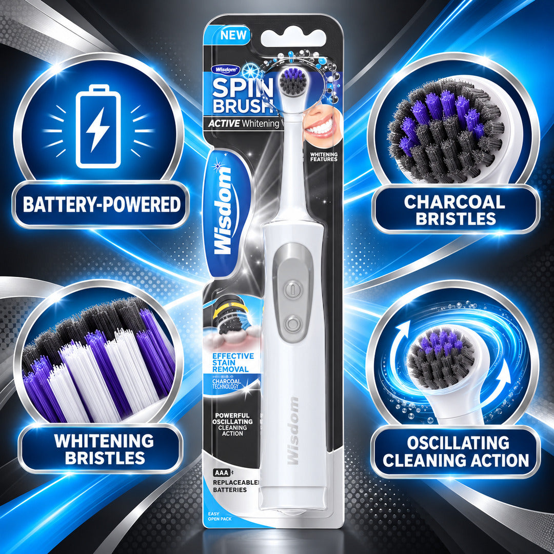 Wisdom Spin Brush Active Whitening Charcoal Battery Toothbrush