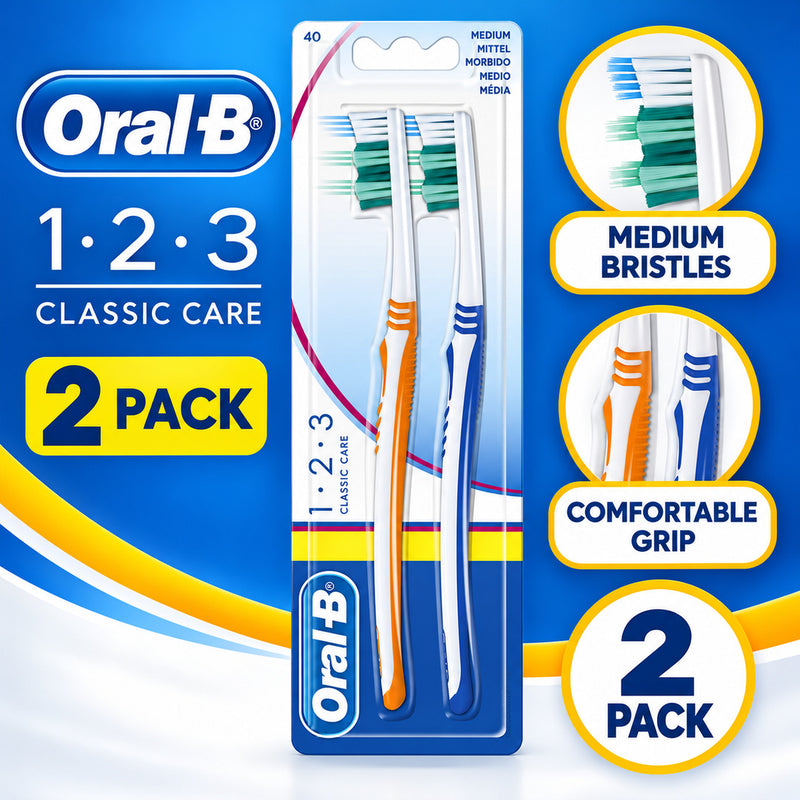 Oral -B 1-2-3 Classic Care Medium Toothbrushes - 2 Pack