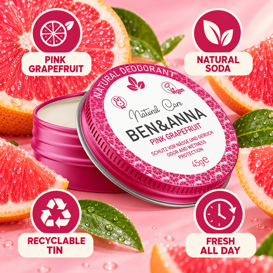 Ben & Anna Pink Grapefruit Natural Soda Deodorant Tin 45g
