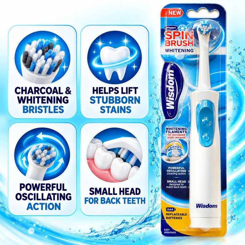 Wisdom Spin Brush Active Whitening Charcoal Battery Toothbrush