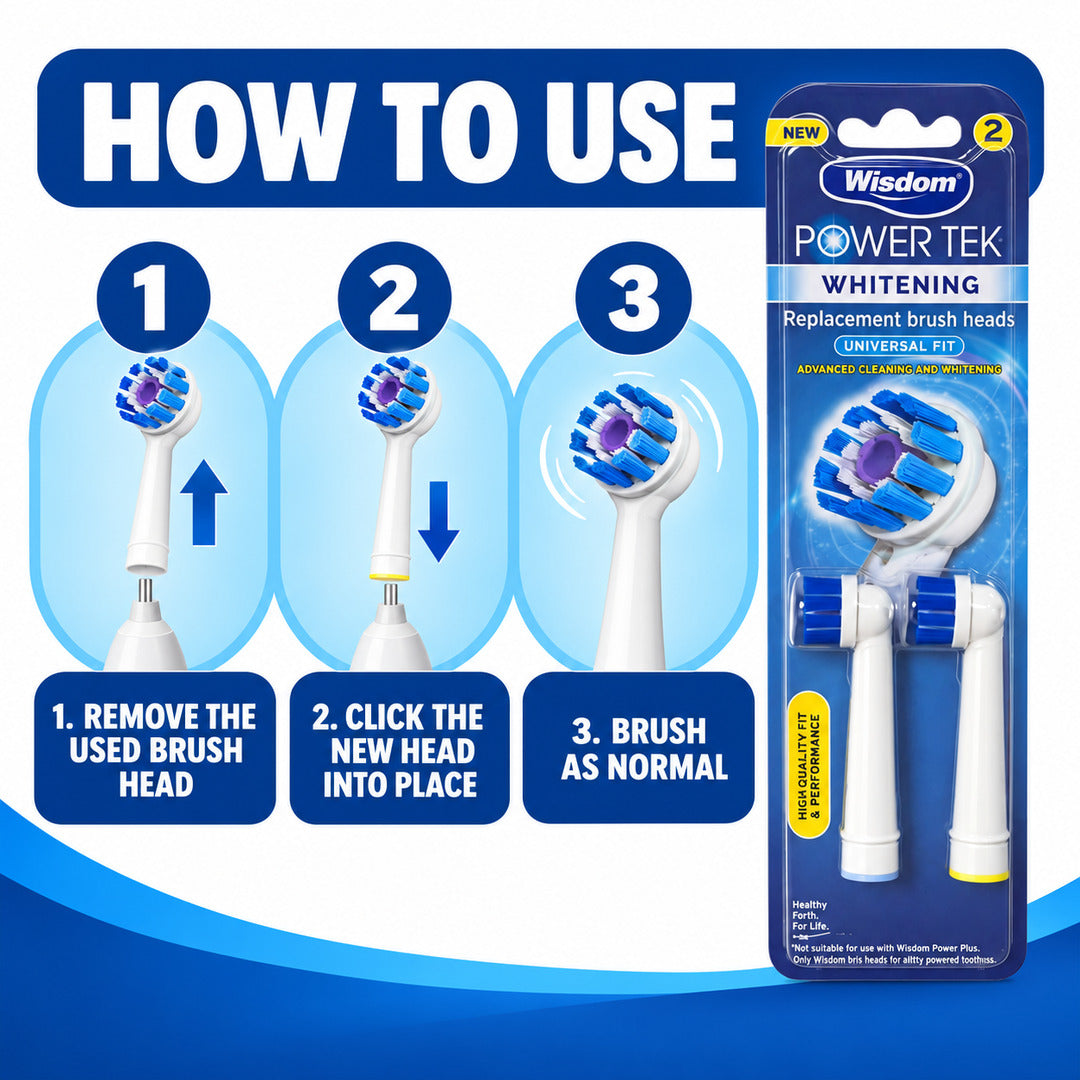Wisdom Power tech Whitening Replacement brush Heads 2 pack
