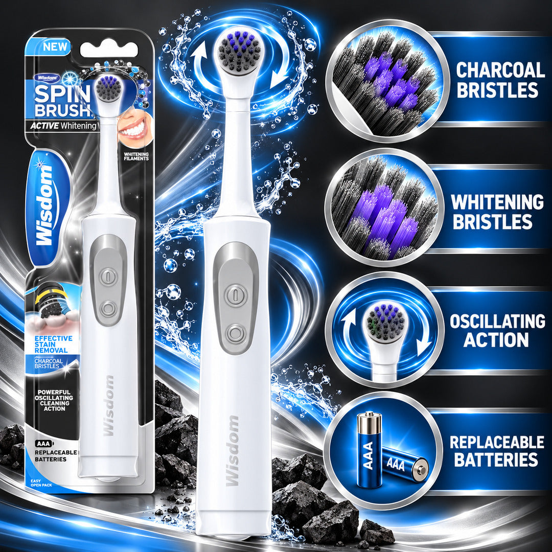 Wisdom Spin Brush Active Whitening Charcoal Battery Toothbrush