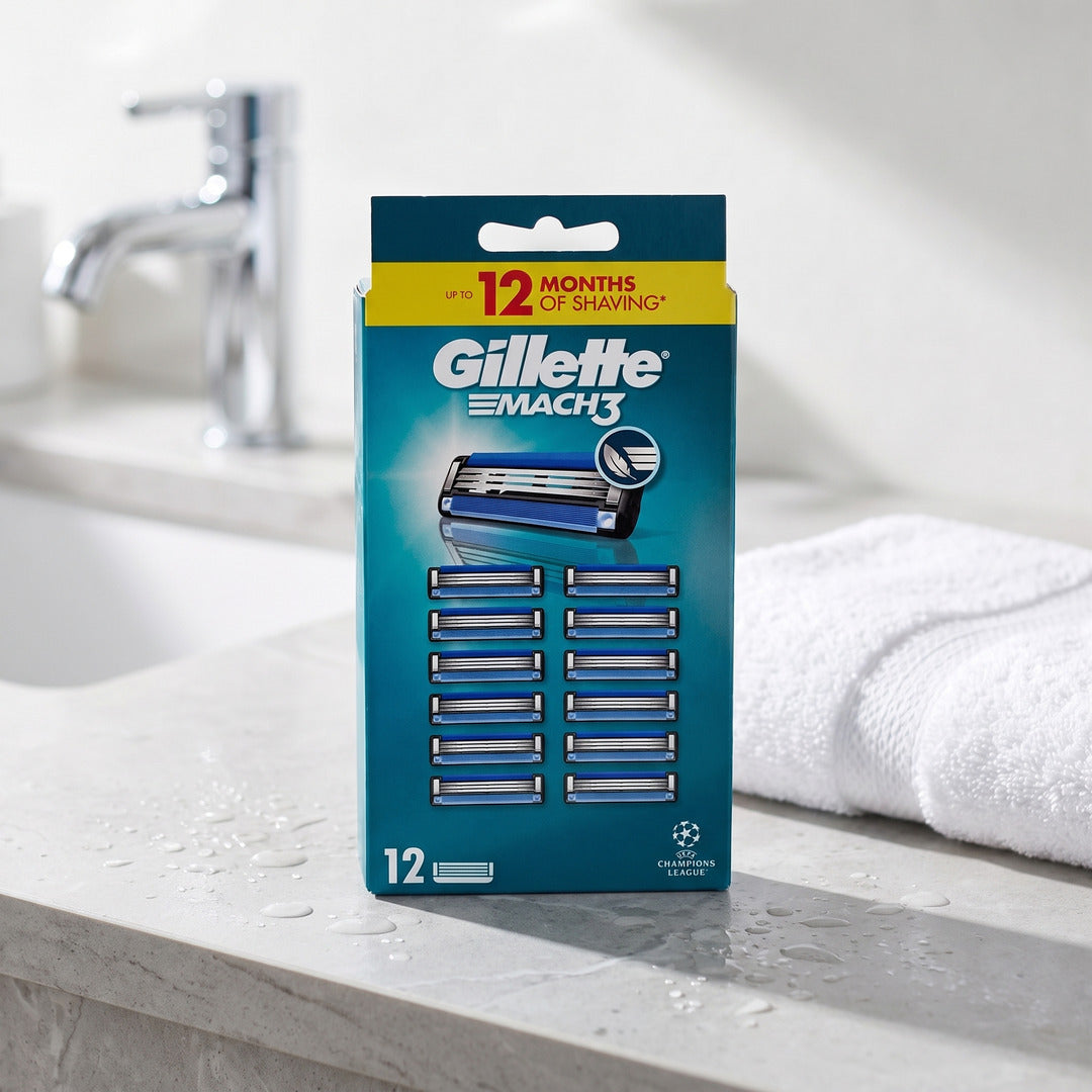 Gillette UEFA Champions League Special Edition Mach3 Razor for Men, 3-Bladed Razor, 1 Gillette Razor, 12 Razor Blade Refills, with Stainless Steel Handle