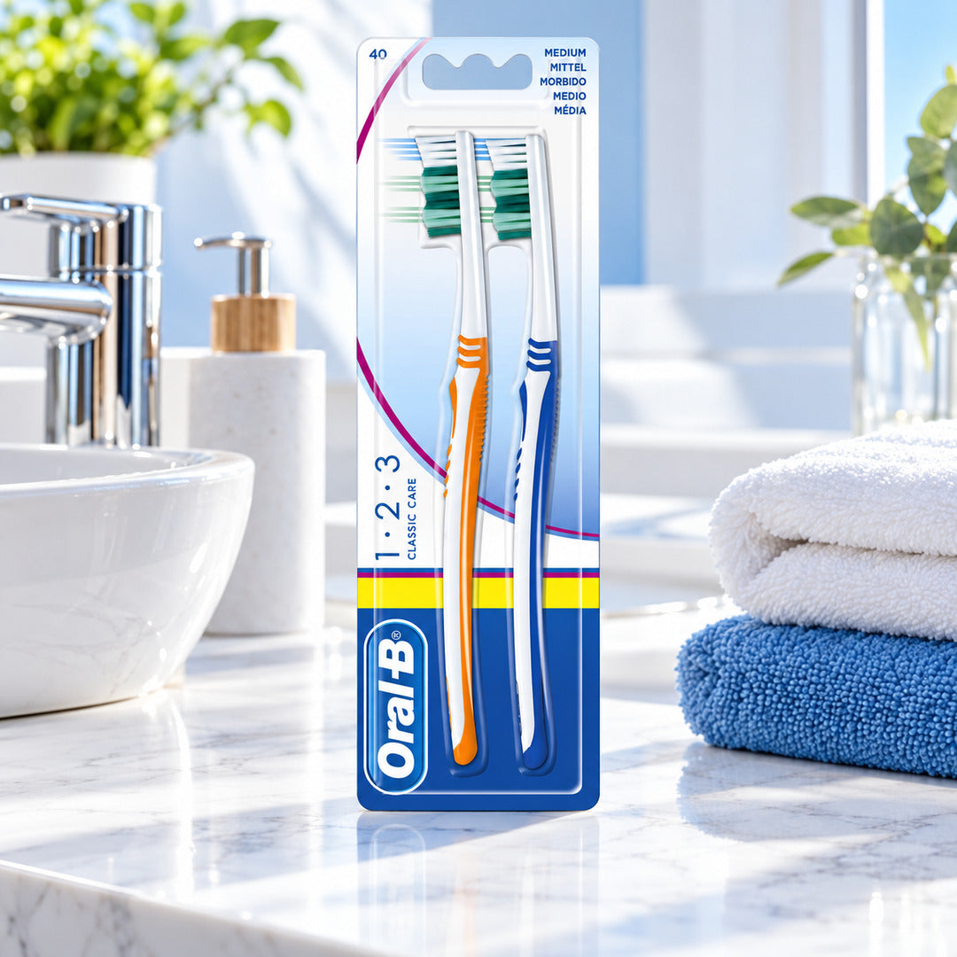 Oral -B 1-2-3 Classic Care Medium Toothbrushes - 2 Pack