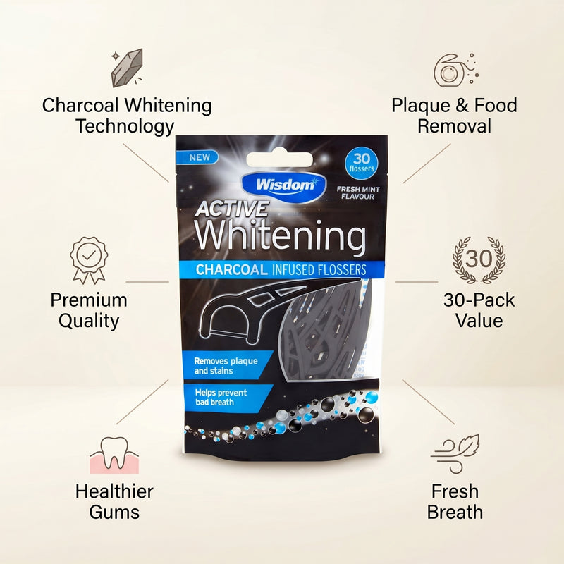 Wisdom Active Whitening Charcoal Flossers 30