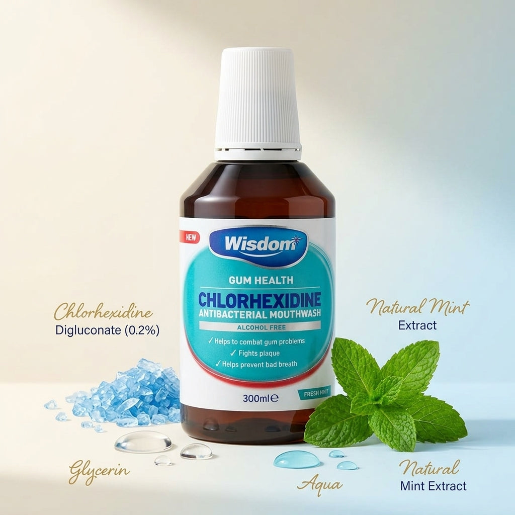 Wisdom Chlorhexidine Antibacterial Mouthwash Fresh Mint 300ml A/F