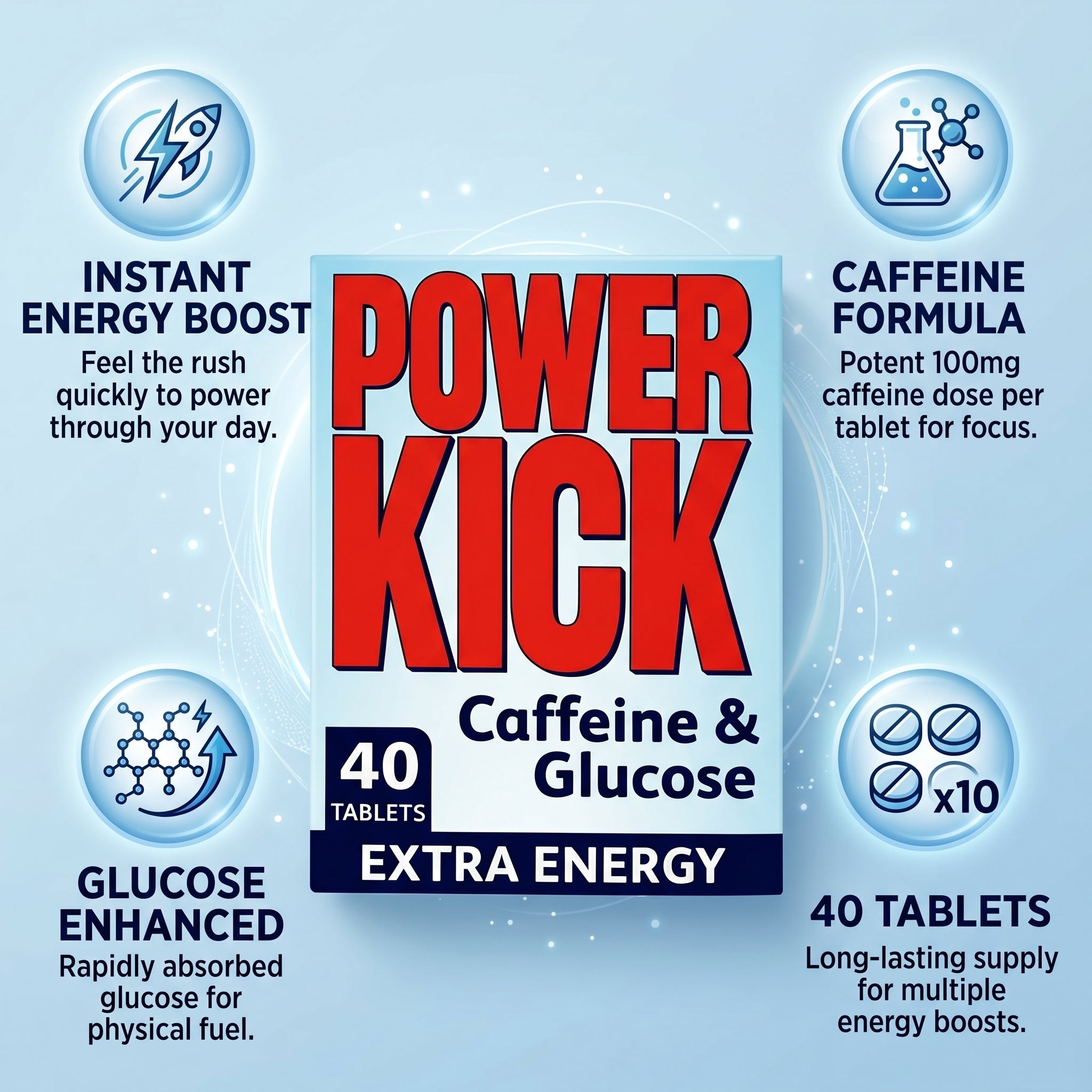 Power Kick Caffeine & Glucose Tablets 40 Tablets